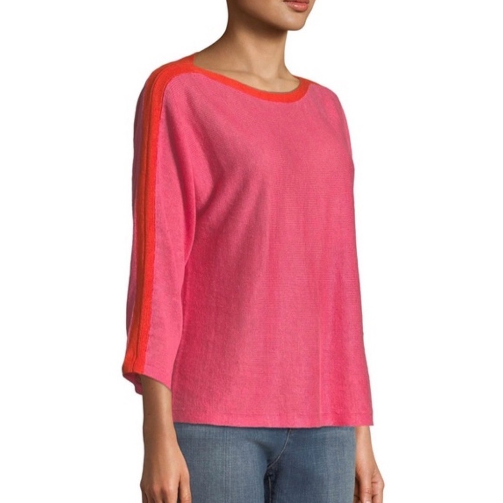 Eileen Fisher Organic Linen Pink and Red Sweater 3/4 Sleeves